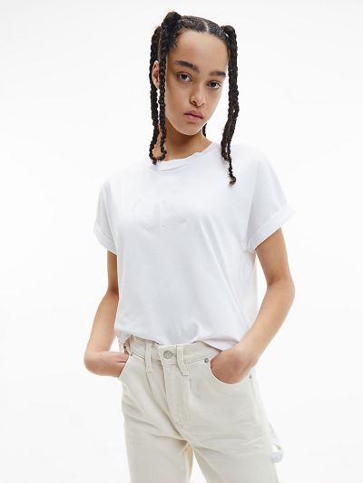Calvin Klein Ruhák HU583462 | Calvin Klein Organic Cotton Gloss Logo Női Póló Világos Fehér
